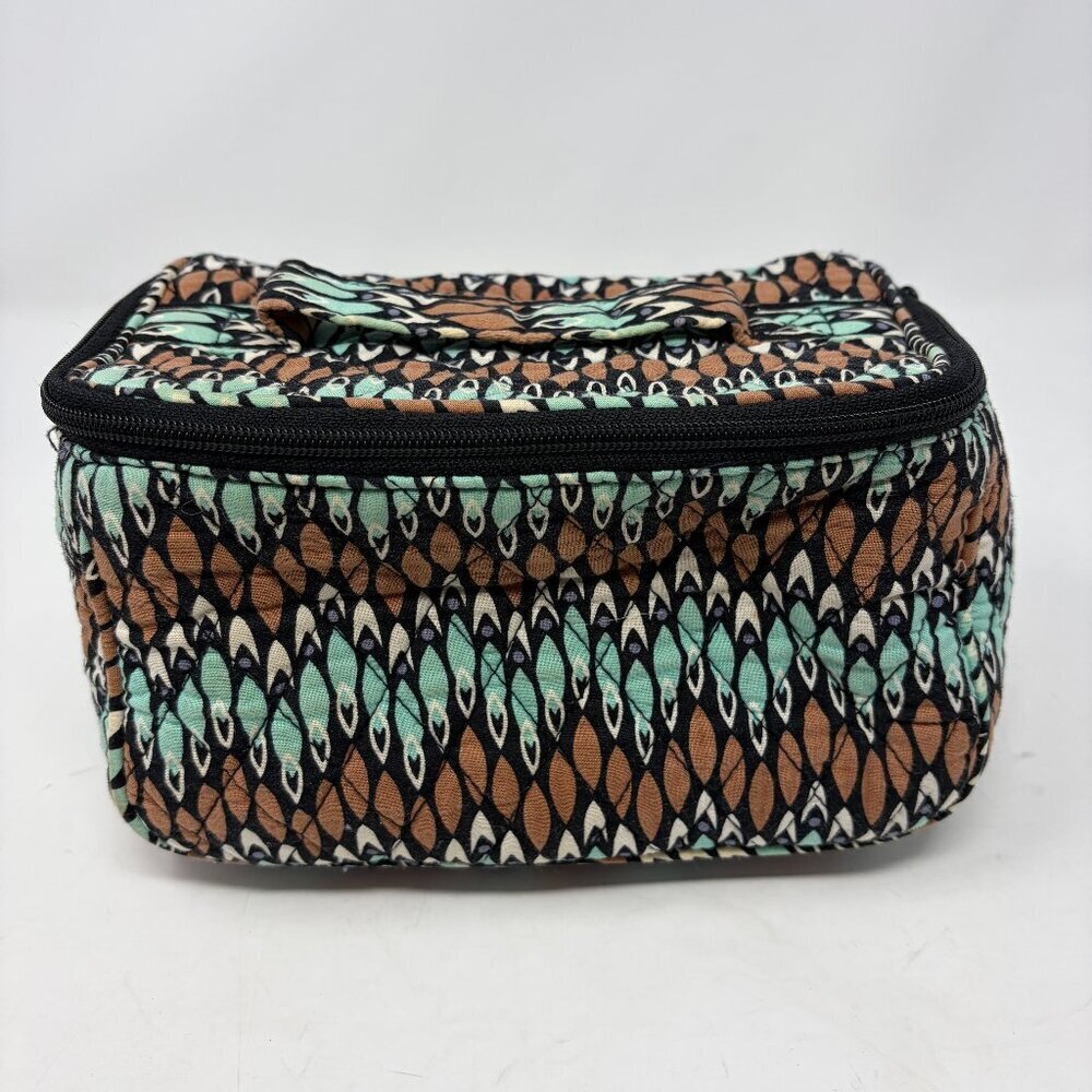 Vera Bradley travel case toiletries cosmetics tan mint blue geometric quilted